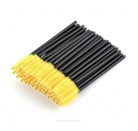 Браші для брів та вій одноразові жовто-чорні  50 шт