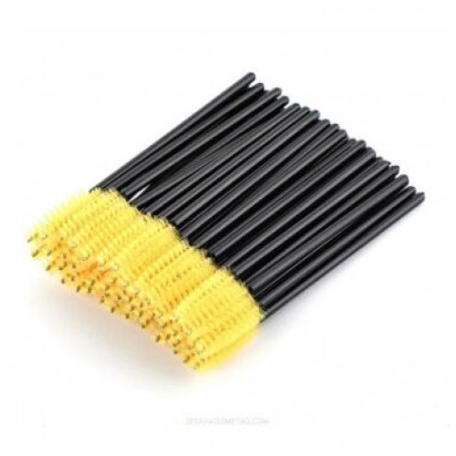 Браші для брів та вій одноразові жовто-чорні  50 шт
