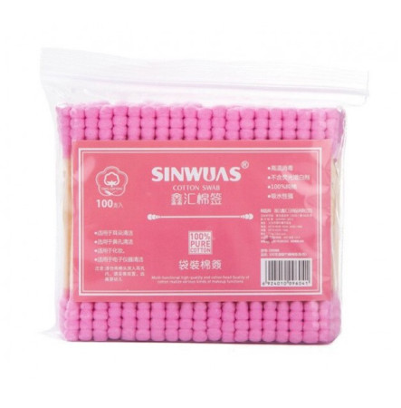 Ватні палички дерев'яні Sinwuas 100 шт рожеві