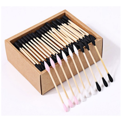 Ватные палочки бамбуковые Cotton Buds, 200 шт картонная квадратная упаковка - зеленые