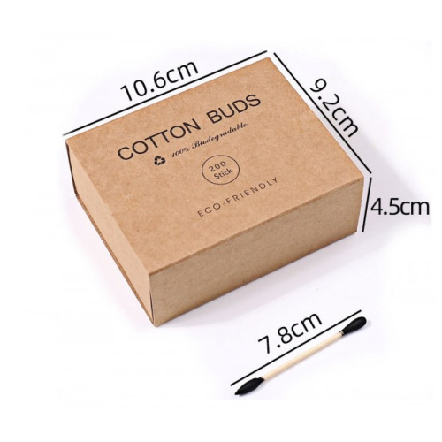 Ватные палочки бамбуковые Cotton Buds, 200 шт картонная квадратная упаковка - зеленые