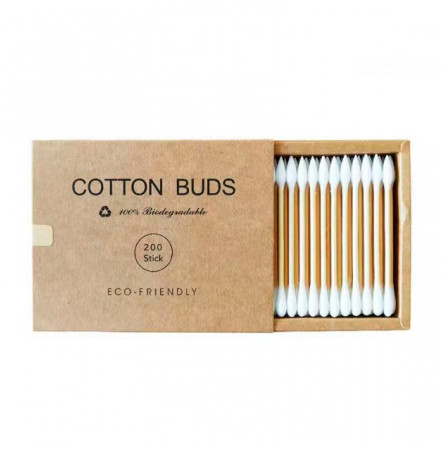 Ватні бамбукові палички Cotton Buds, 200 шт картонна квадратна упаковка - білі