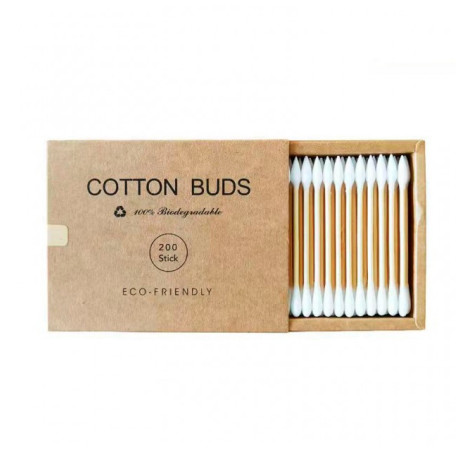 Ватные палочки бамбуковые Cotton Buds, 200 шт картонная квадратная упаковка - белые