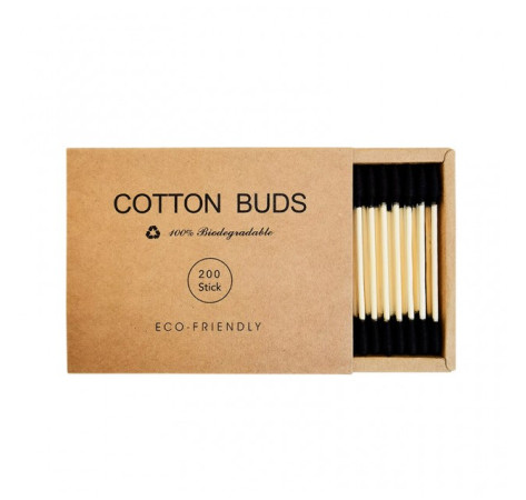 Ватные палочки бамбуковые Cotton Buds, 200 шт картонная квадратная упаковка - черные