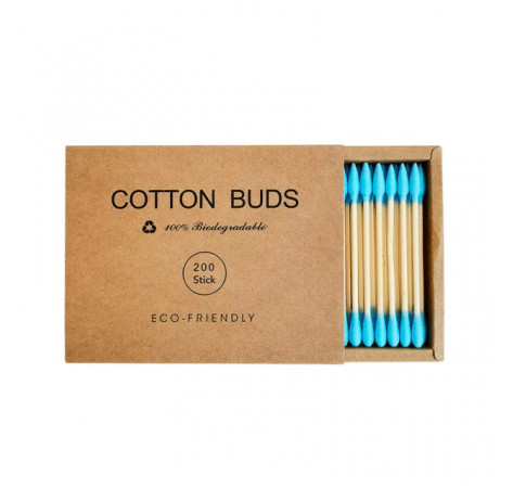 Ватные палочки бамбуковые Cotton Buds, 200 шт картонная квадратная упаковка - синие