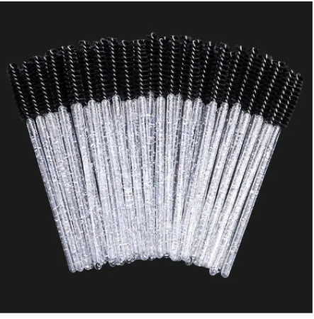 Браші для брів та вій одноразові чорні з блискітками 50 шт