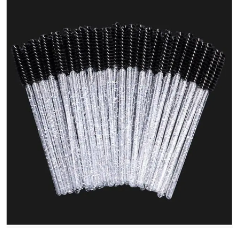 Браші для брів та вій одноразові чорні з блискітками 50 шт