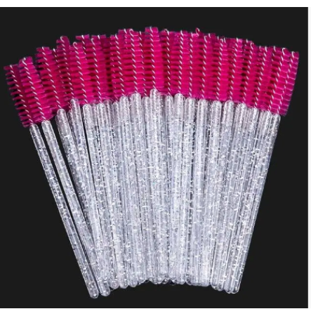 Браші для брів та вій одноразові малинові з блискітками 50 шт