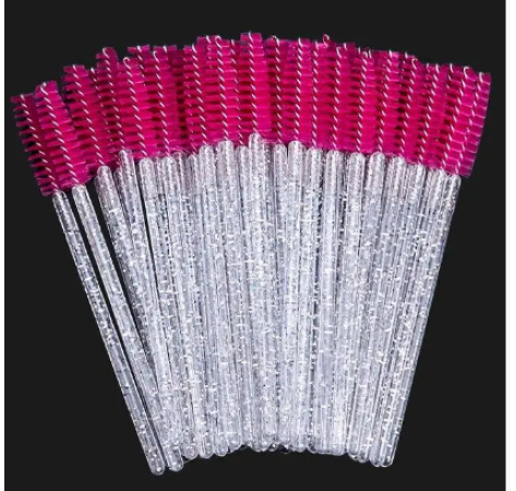 Браші для брів та вій одноразові малинові з блискітками 50 шт