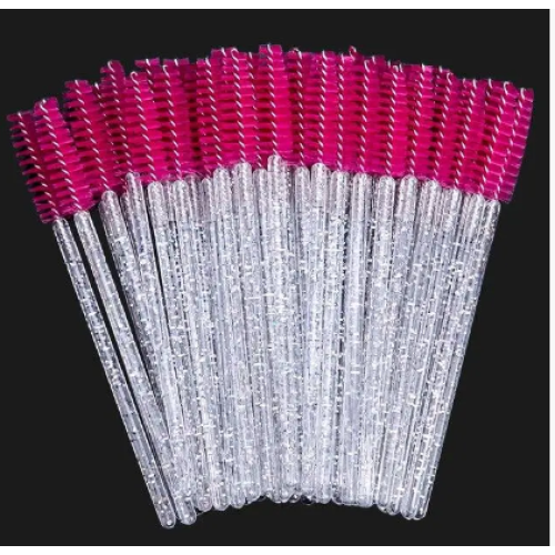 Браші для брів та вій одноразові малинові з блискітками 50 шт