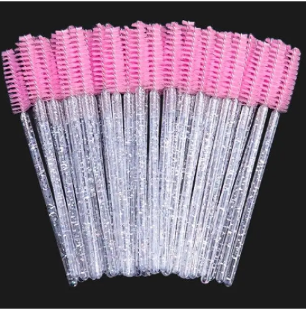 Браши для бровей и ресниц одноразовые розовые с блестками 50 шт