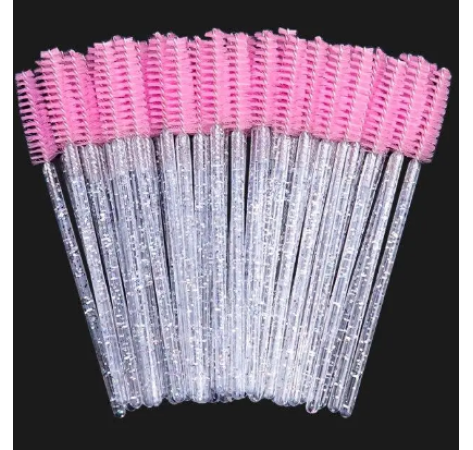 Браші для брів та вій одноразові рожеві з блискітками 50 шт