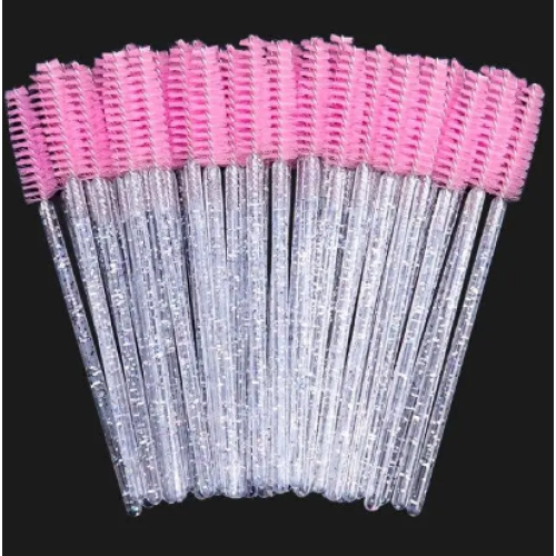 Браші для брів та вій одноразові рожеві з блискітками 50 шт