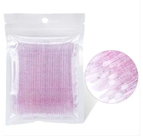 Мікробраші для ламінування вій та брів рожеві з блисками, 100 шт.