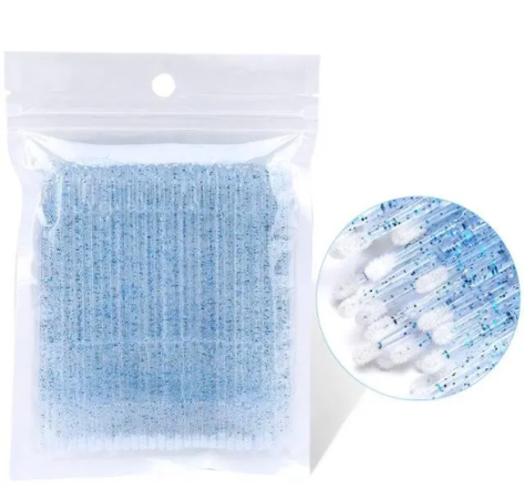 Мікробраші для ламінування вій та брів сині з блисками, 100 шт.