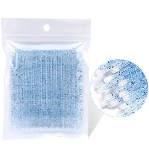 Мікробраші для ламінування вій та брів сині з блисками, 100 шт.