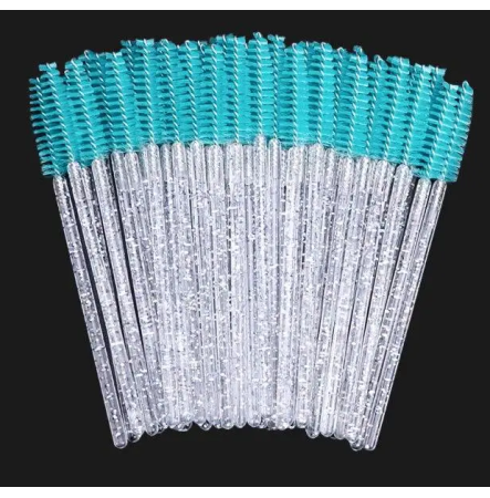 Браші для брів та вій одноразові бірюза з блискітками 50 шт