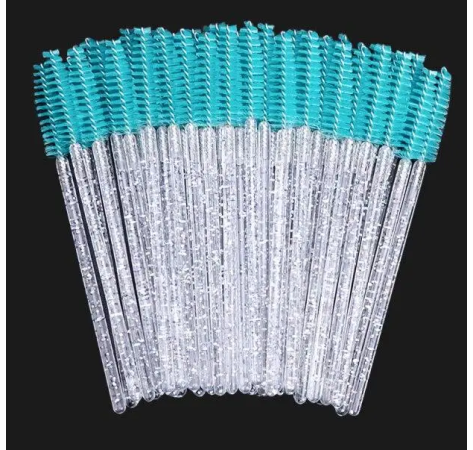 Браші для брів та вій одноразові бірюза з блискітками 50 шт