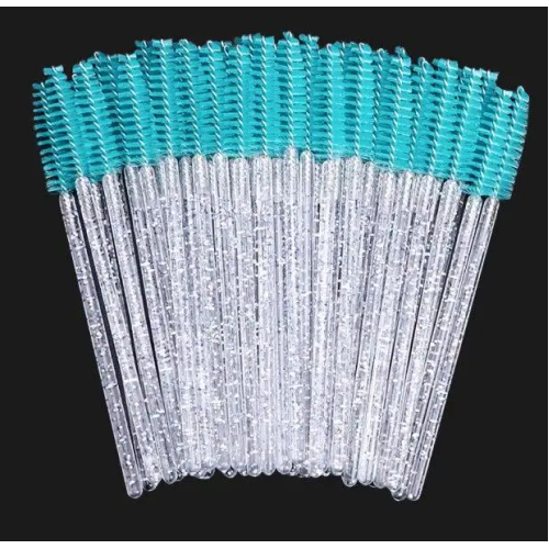 Браші для брів та вій одноразові бірюза з блискітками 50 шт