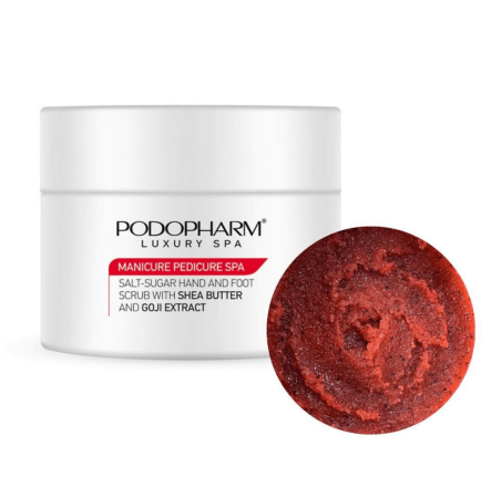 Podopharm  Цукрово-сольовий пілінг для рук, ніг, всього тіла з олією ши та екстактом ягод годжі 300 мл