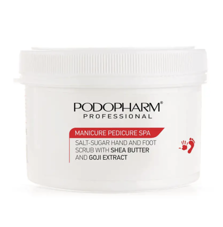 Podopharm  Цукрово-сольовий пілінг для рук, ніг, всього тіла з олією ши та екстактом ягод годжі 600 мл