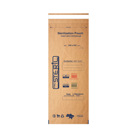 Pro Steril Крафт-пакети для стерилізації коричневий (100*250 мм) 100 шт