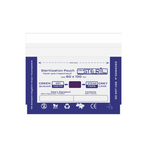 Pro Steril Крафт-пакети для стерилізації білі з прозорою плівкою (60*110 мм) 100 шт