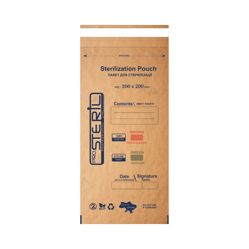 Pro Steril Крафт-пакети для стерилізації коричневий (100*200 мм) 100 шт