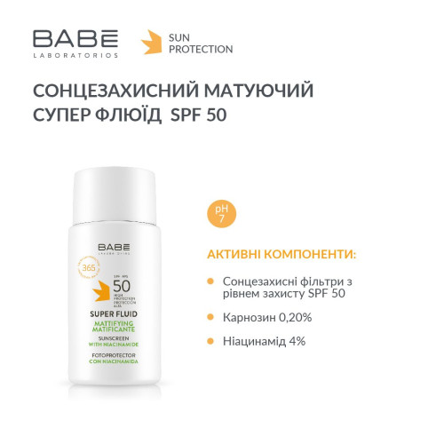 BABE Сонцезахисний флюїд з матуючим ефектом SPF 50 50 мл